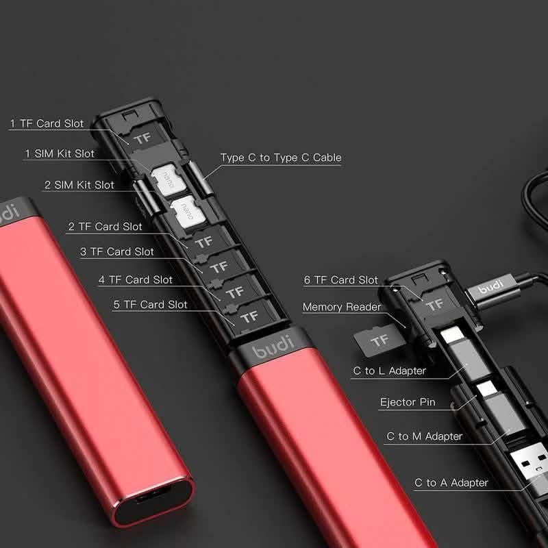 BUDI Multi-function Smart Adapter Card Storage Data Cable USB Box DailySale