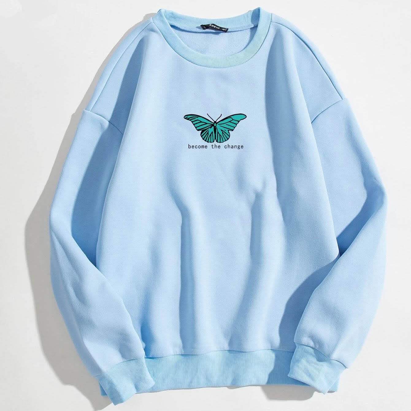 Butterfly & Slogan Graphic Thermal Sweatshirt DailySale