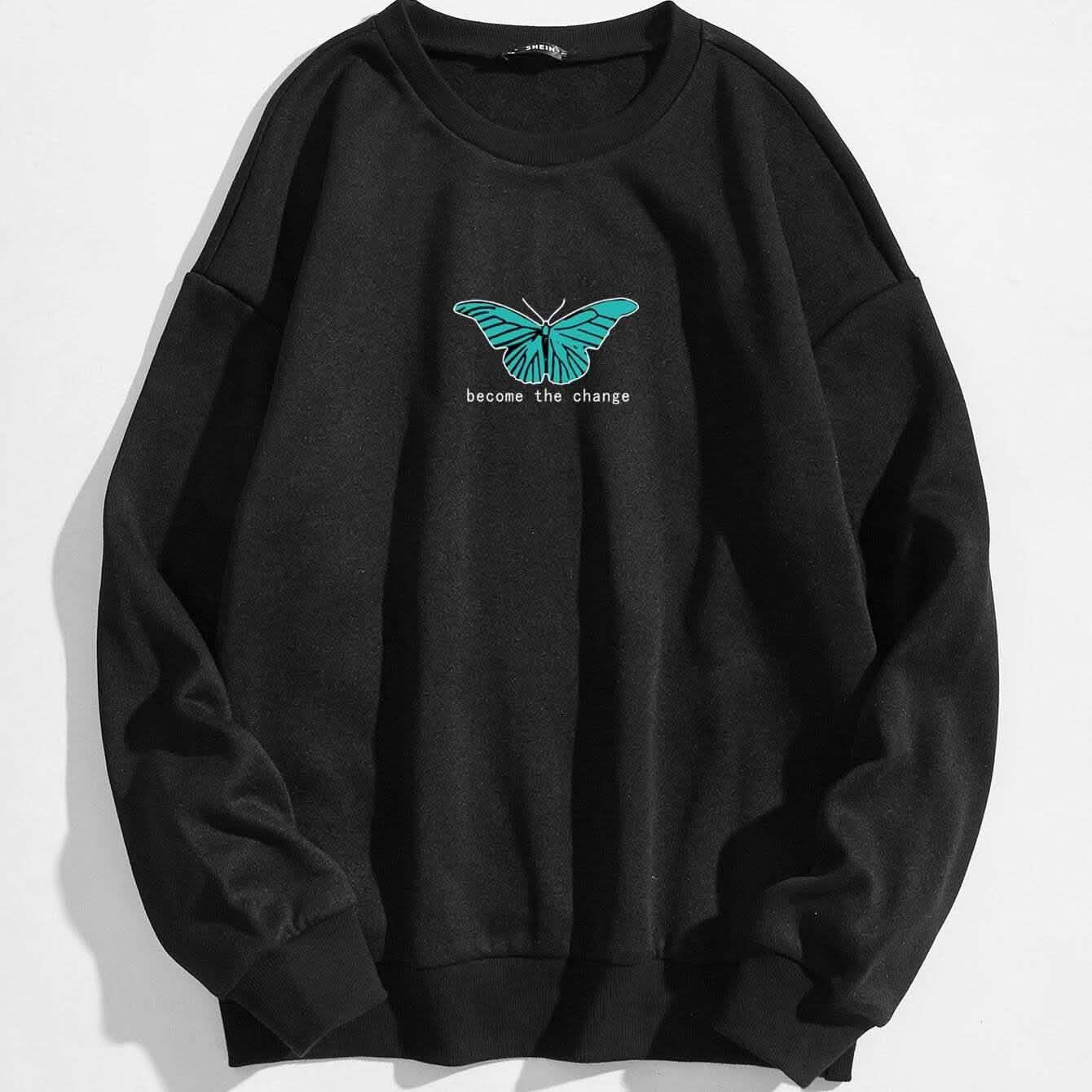 Butterfly & Slogan Graphic Thermal Sweatshirt DailySale