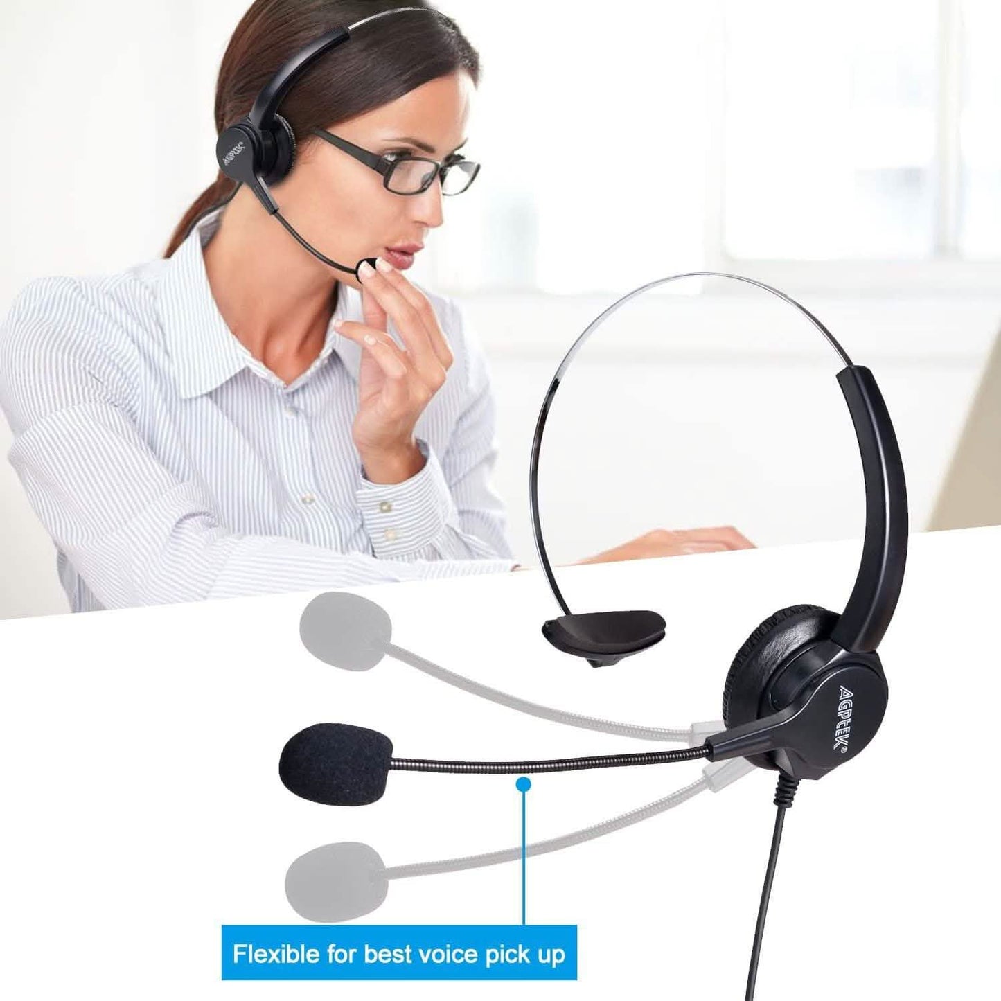Call Center Hands-Free Noise Cancelling Corded Monaural Headset DailySale
