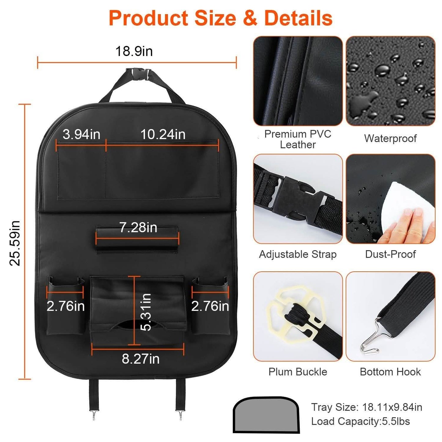 Car Back Seat Organizer with Foldable Table Tray 8 Pockets DailySale