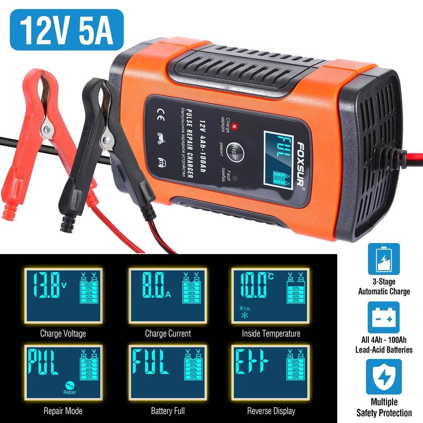 Car Battery Charger 12V 5A Recover Pulse Repair DailySale