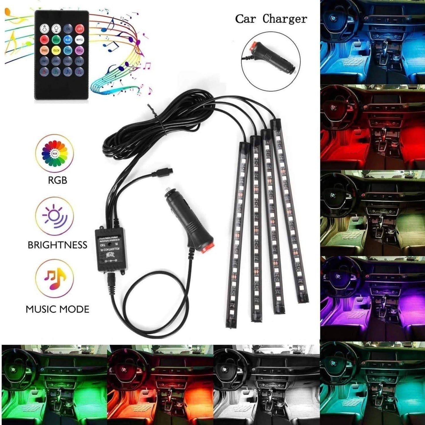 Car LED Strip Lights with Sound Active Function and Remote Controller DailySale