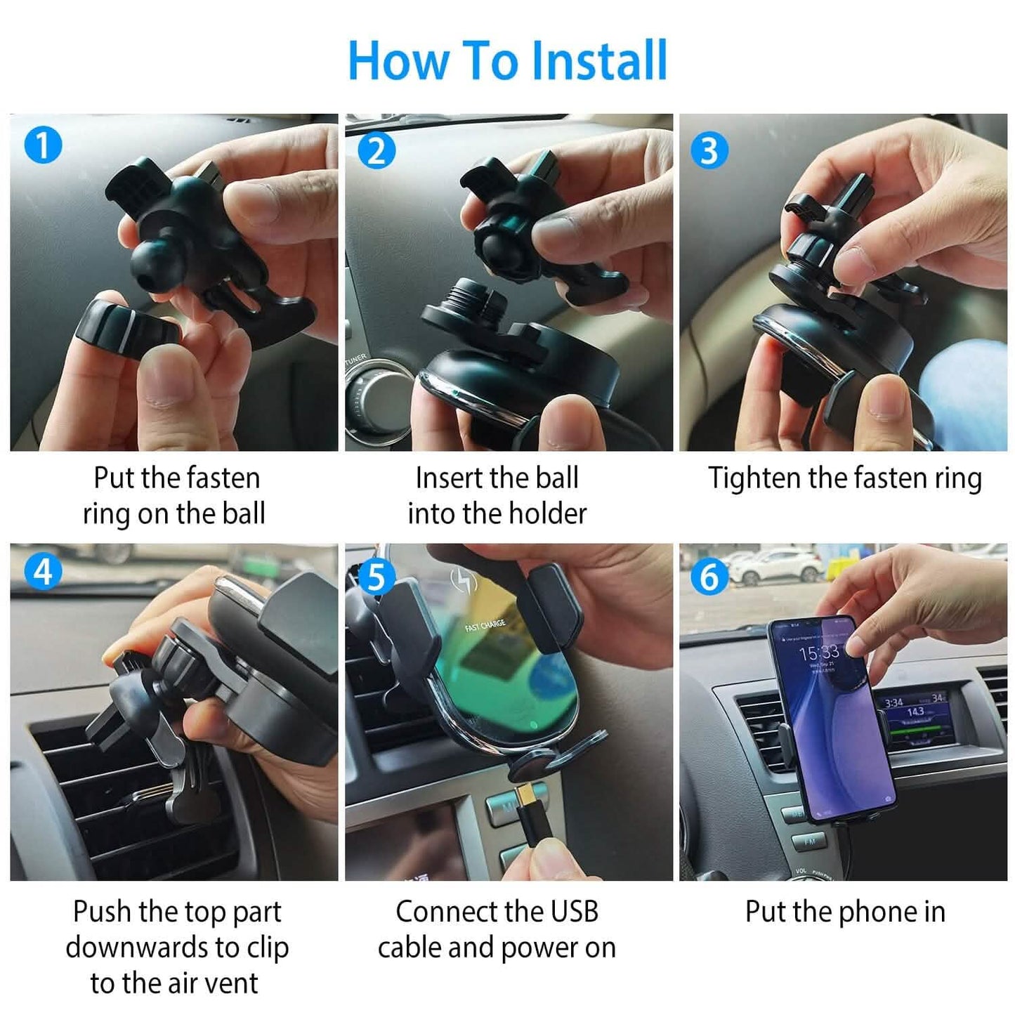 Car Wireless Phone Charger Car Air Vent Phone Mount DailySale