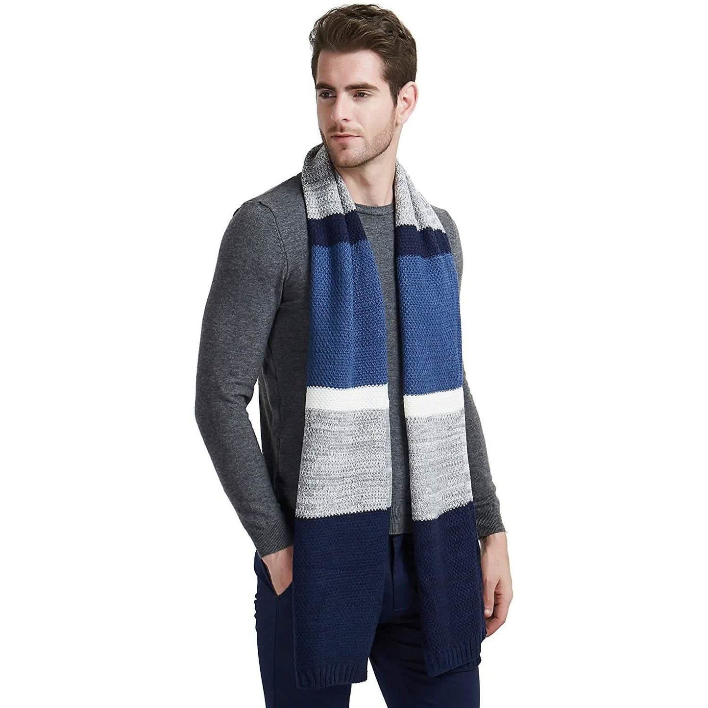 Cashmere Feel Wool Blend Long Scarf Color Block Striped Patchwork DailySale