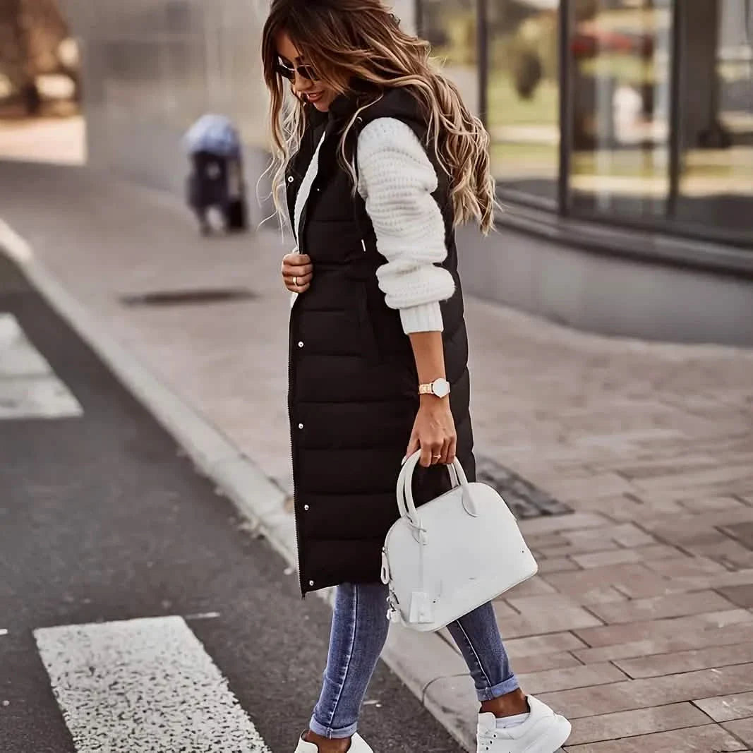Casual Sleeveless Long Button Front Hooded Coat Outerwear DailySale