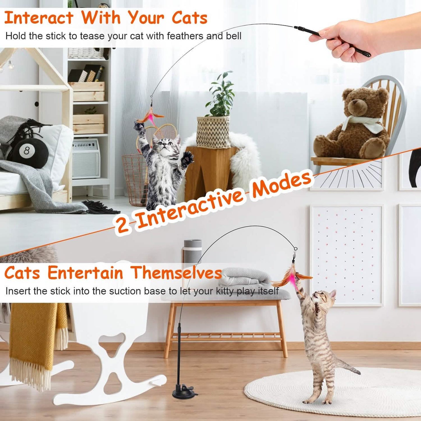 Cat Feather Wand Rod with 12 Pieces Feather Replacements for Cats DailySale