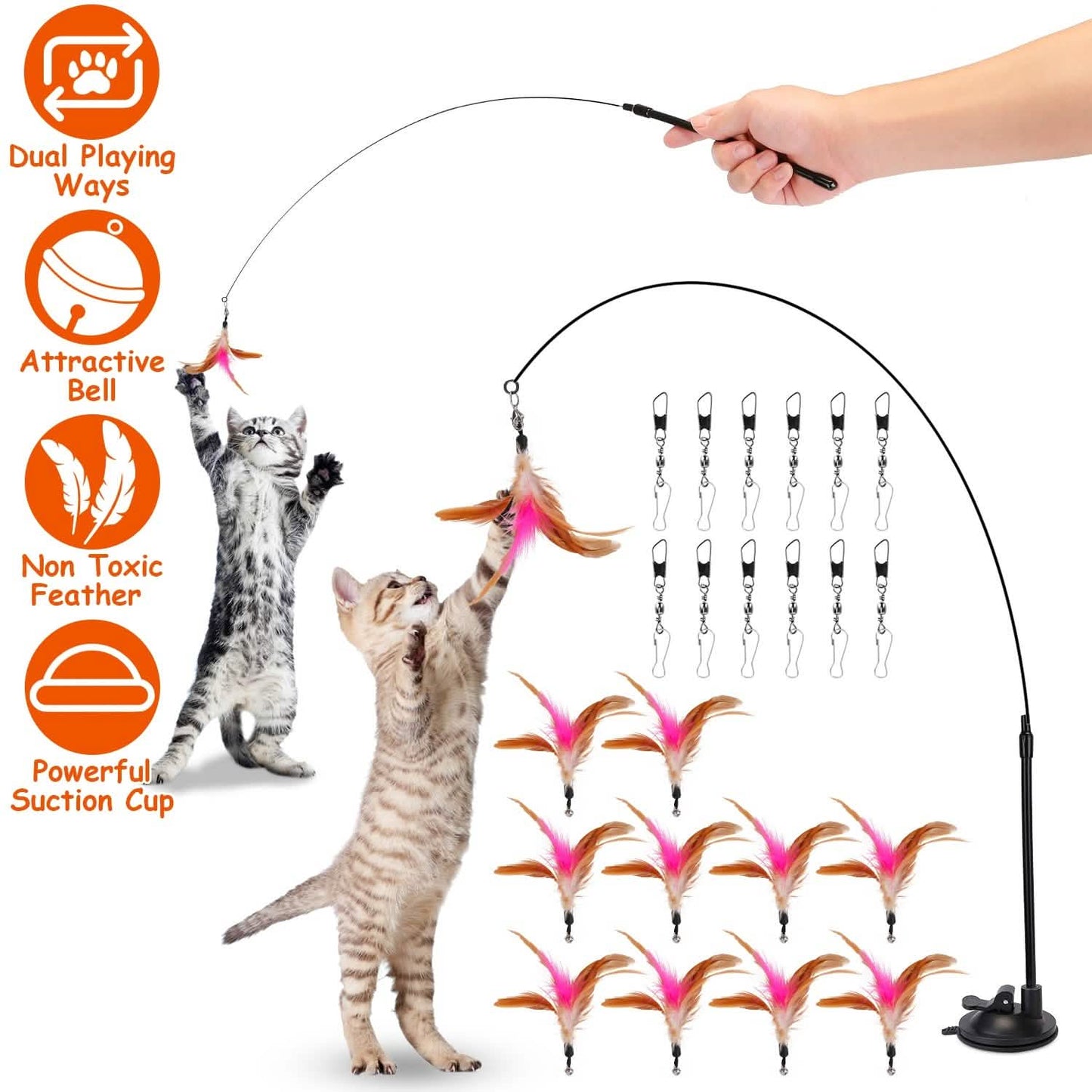 Cat Feather Wand Rod with 12 Pieces Feather Replacements for Cats DailySale