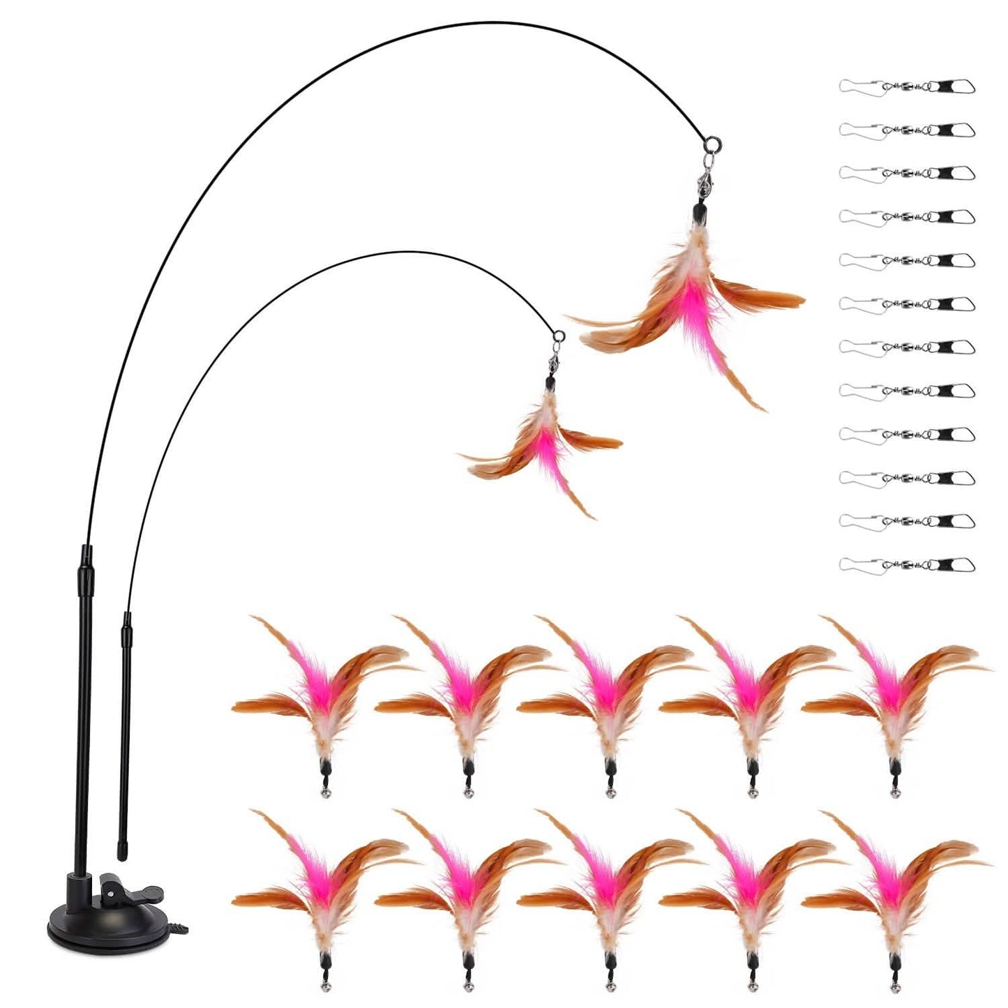 Cat Feather Wand Rod with 12 Pieces Feather Replacements for Cats DailySale
