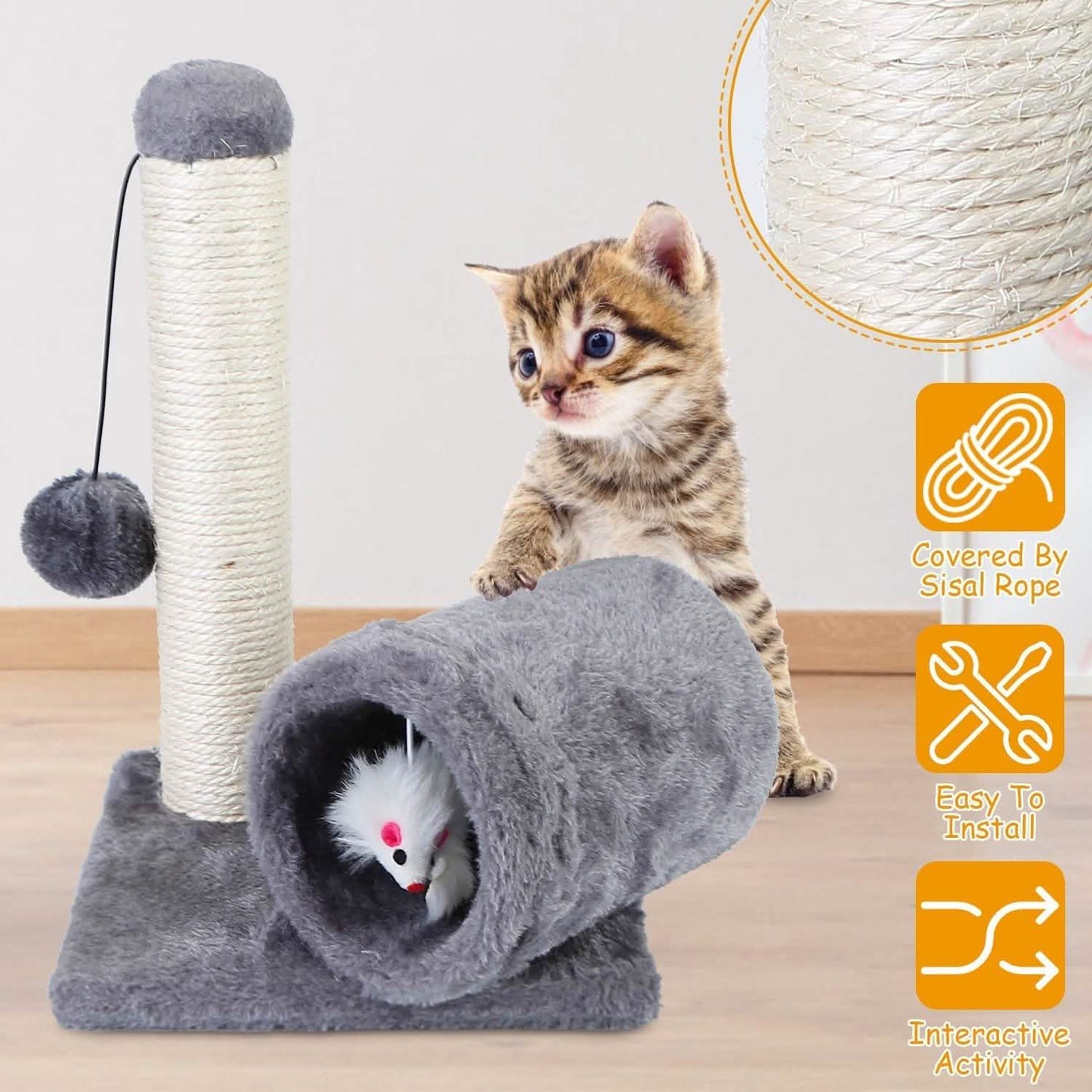 Cat Sisal Scratch Post Toy with Tunnel DailySale