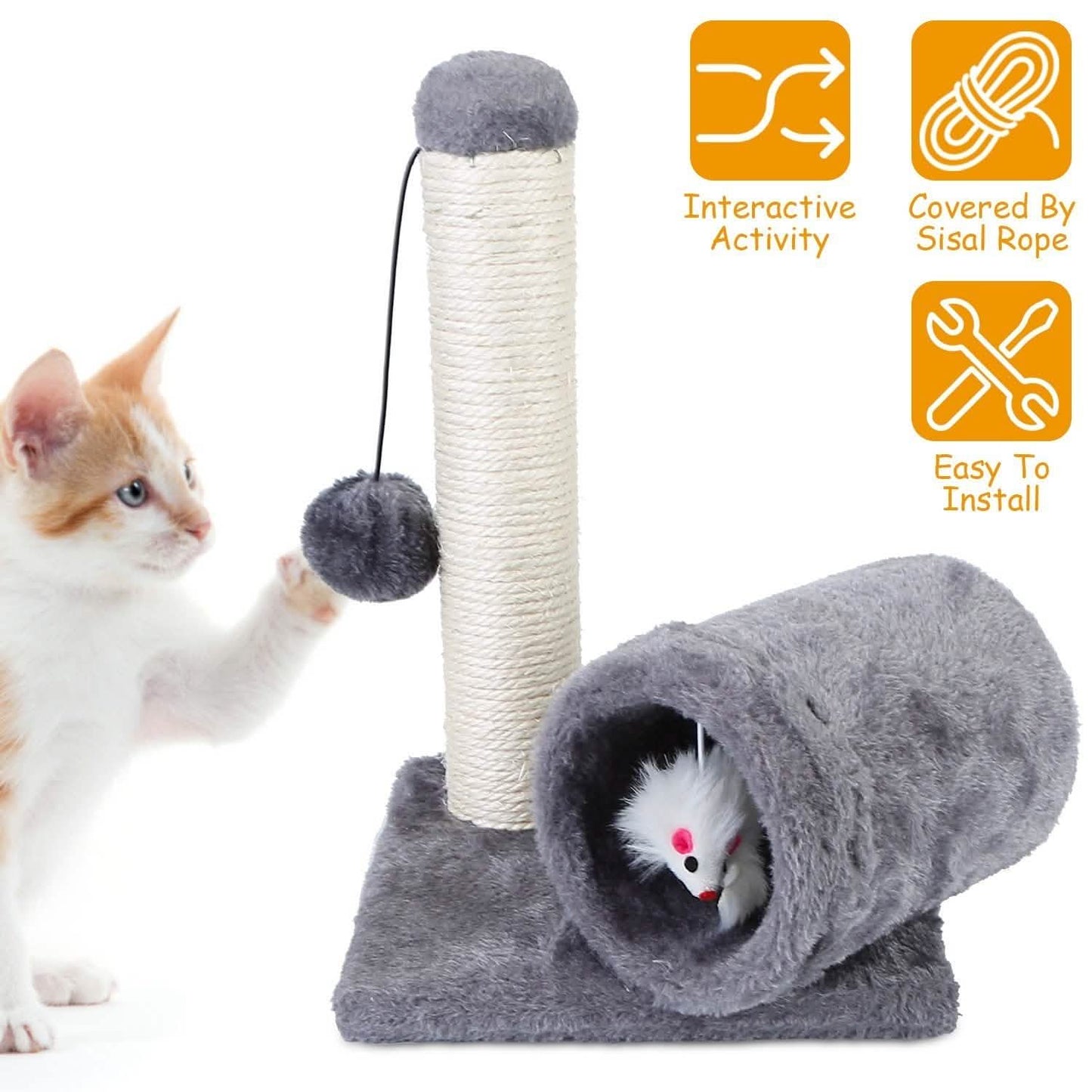 Cat Sisal Scratch Post Toy with Tunnel DailySale