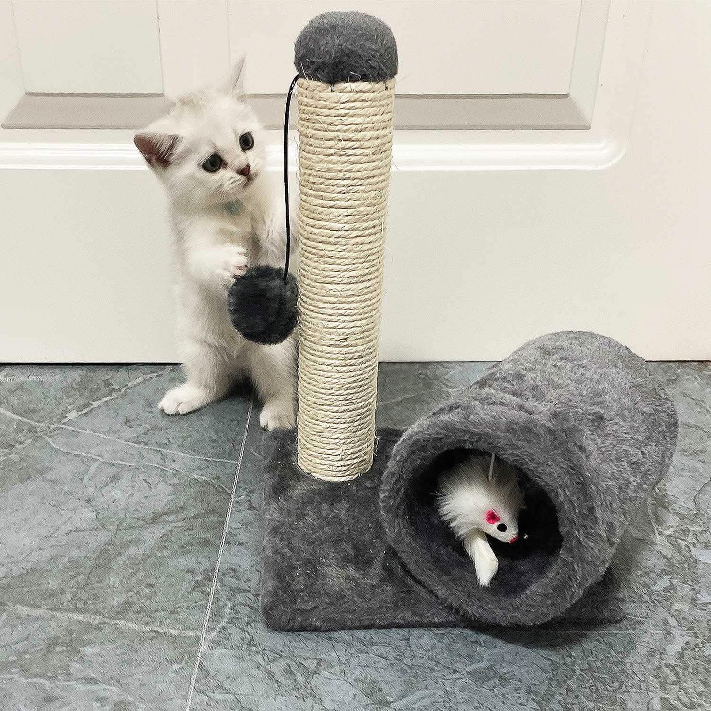 Cat Sisal Scratch Post Toy with Tunnel DailySale