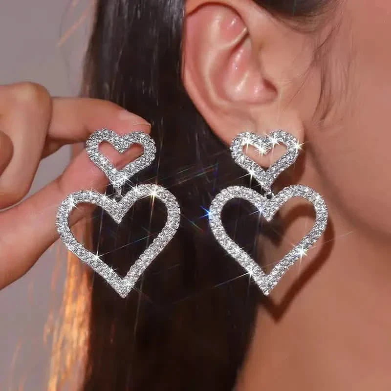 Chic Double Heart Rhinestone Stud Earrings DailySale