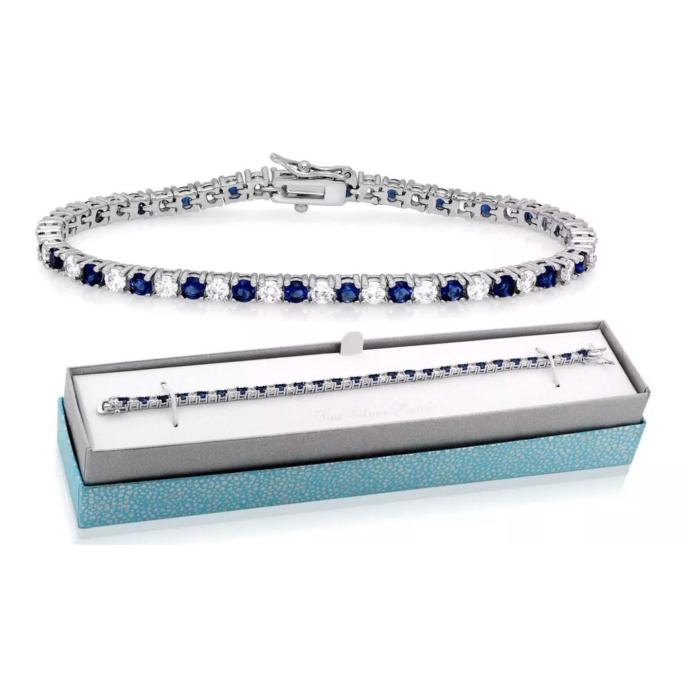 Classic Created Blue Sapphire Tennis Bracelet with Gift Box by MUIBLU Gems DailySale