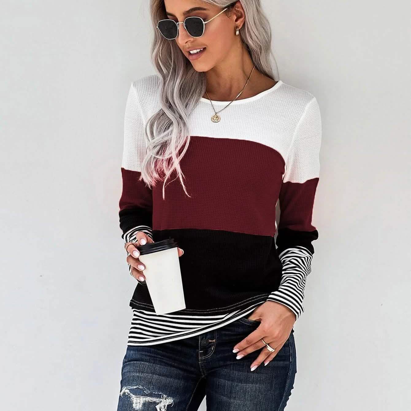 Colorblock Waffle Knit Striped Panel Tee DailySale