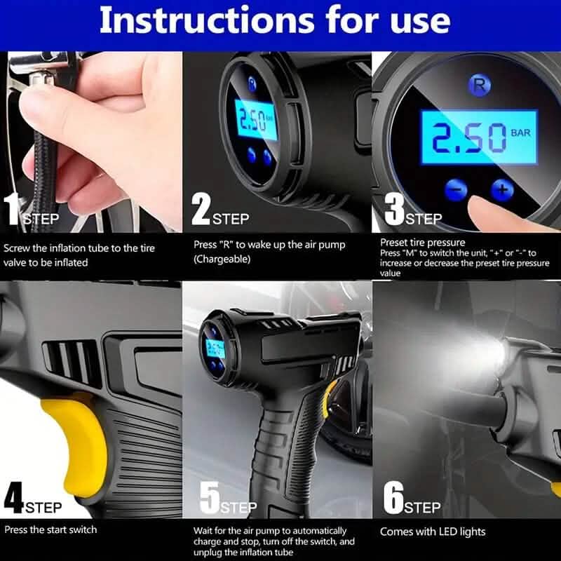 Compact Lightweight Rechargeable Air Pump, Compressors & Inflators with Lithium-Ion Battery DailySale