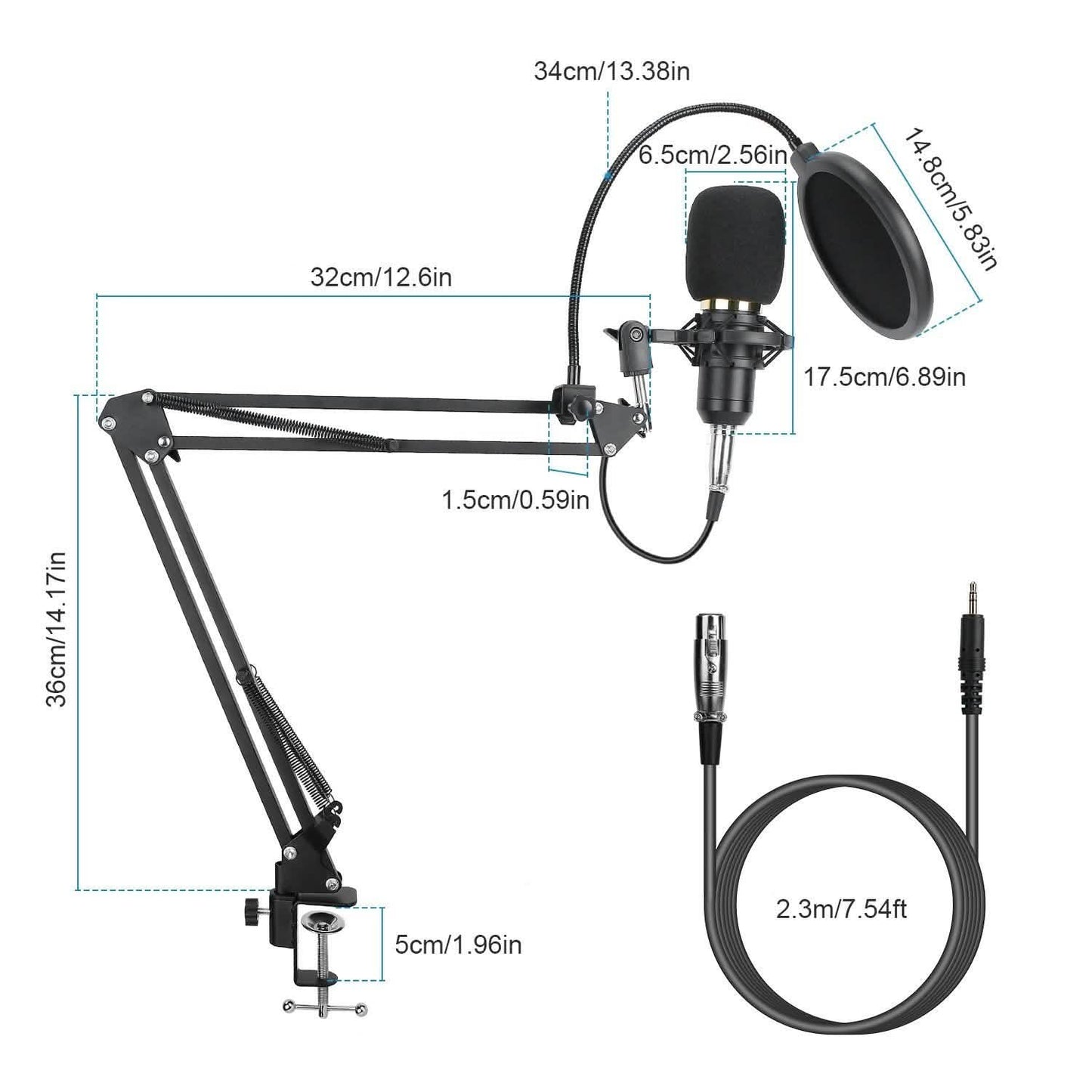 Condenser Microphone Bundle Shock Mount with Adjustable Boom Arm Sound Card DailySale