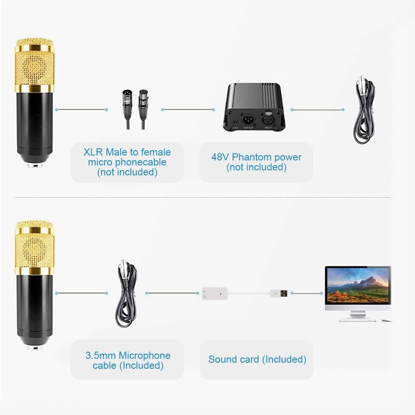 Condenser Microphone Bundle Shock Mount with Adjustable Boom Arm Sound Card DailySale