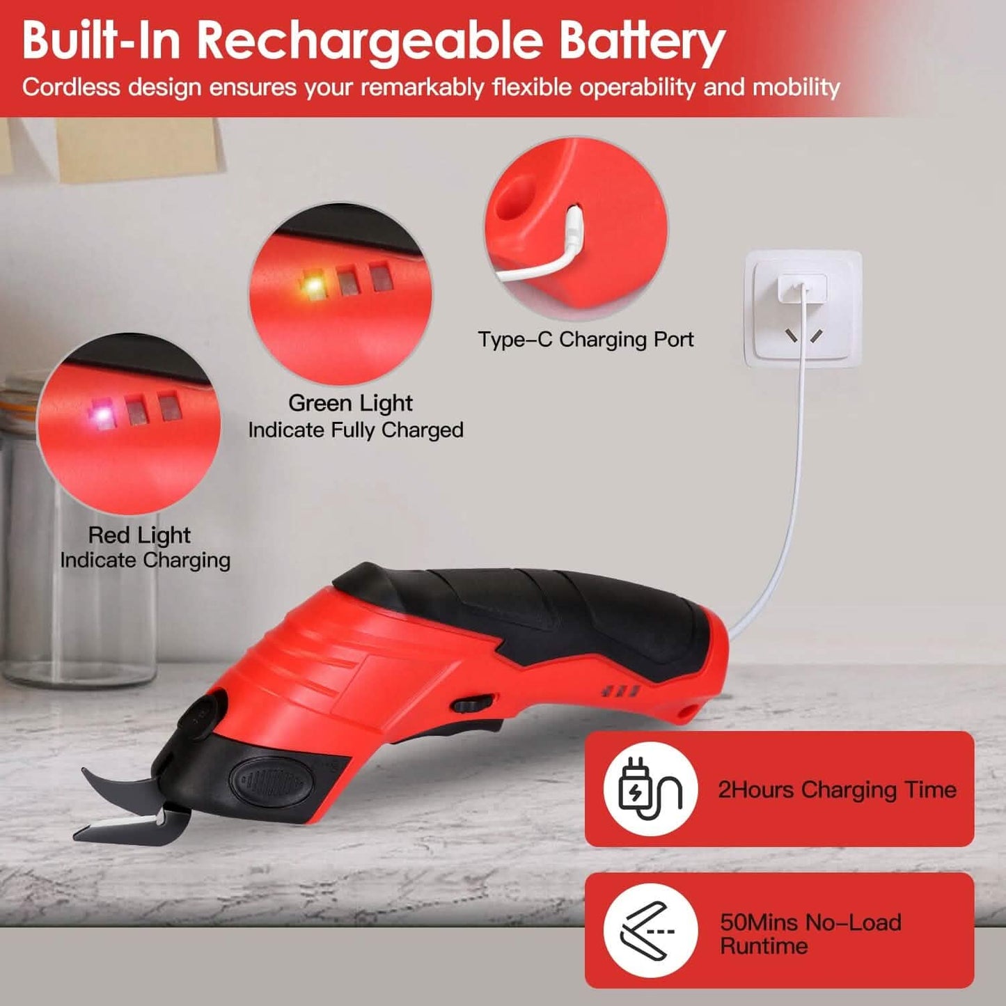 Cordless Electric Scissors Automatic Shears Cutting Tool with Rechargeable Battery 2 Replaceable Blades 10000RPM Fabric Cutter DailySale