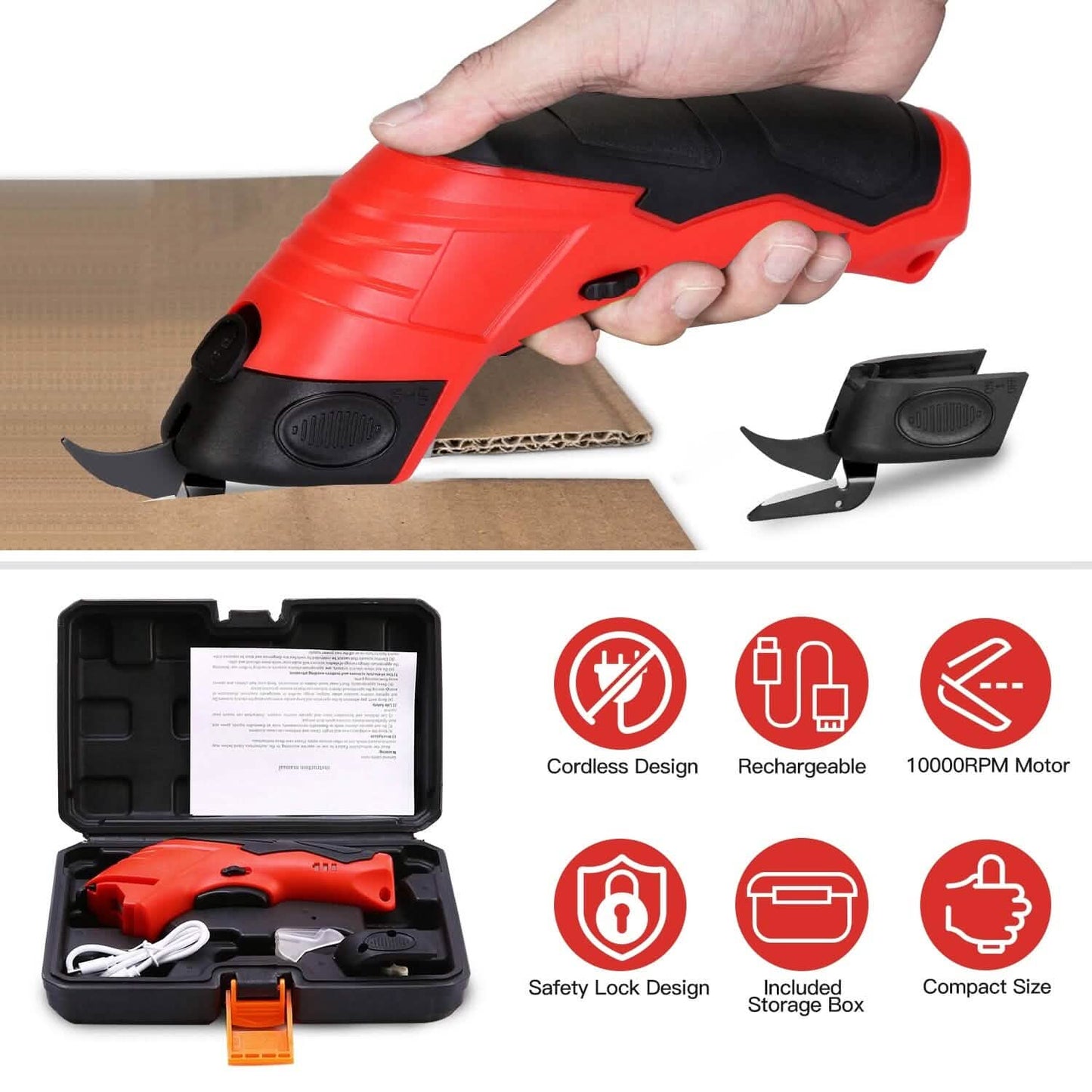 Cordless Electric Scissors Automatic Shears Cutting Tool with Rechargeable Battery 2 Replaceable Blades 10000RPM Fabric Cutter DailySale