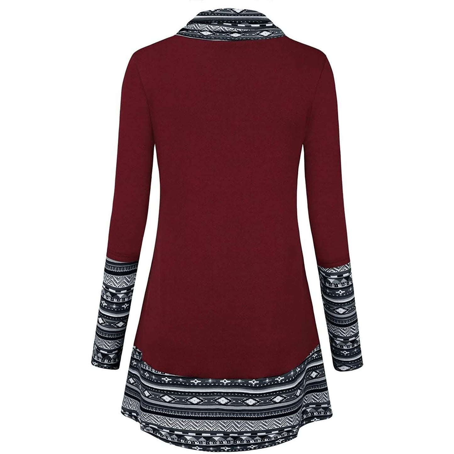 Cowl Neck Long Sleeve Patchwork Top DailySale