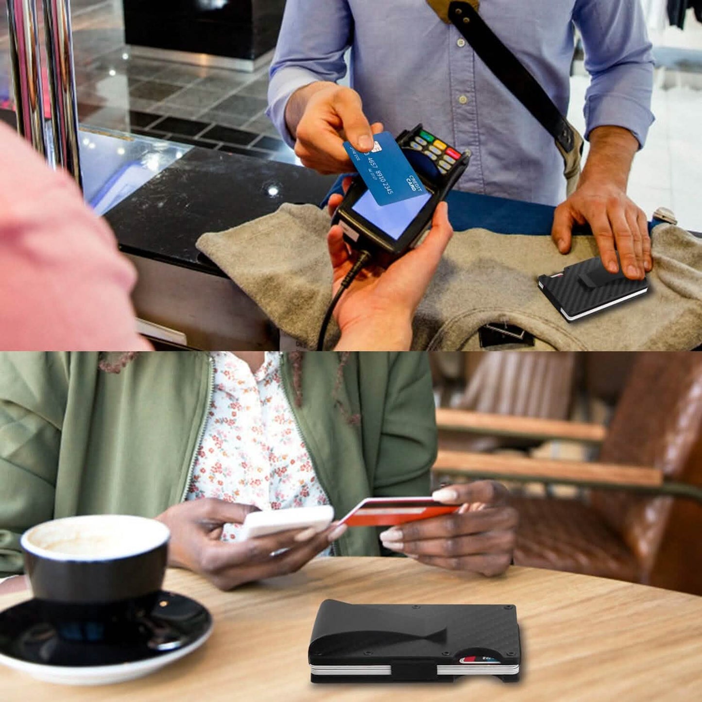 Credit Card Holder with Cash Clip Carbon Fiber RFID Blocking Scan for Men DailySale