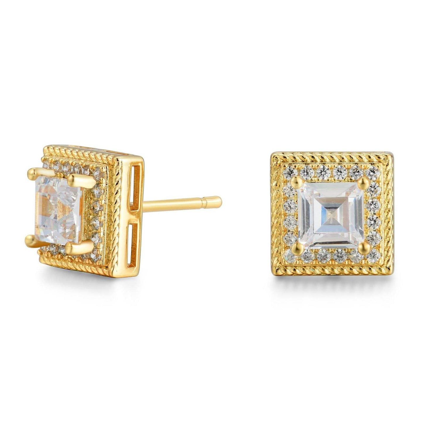 Cubic Zirconia Princess Cable Halo Stud Earrings DailySale