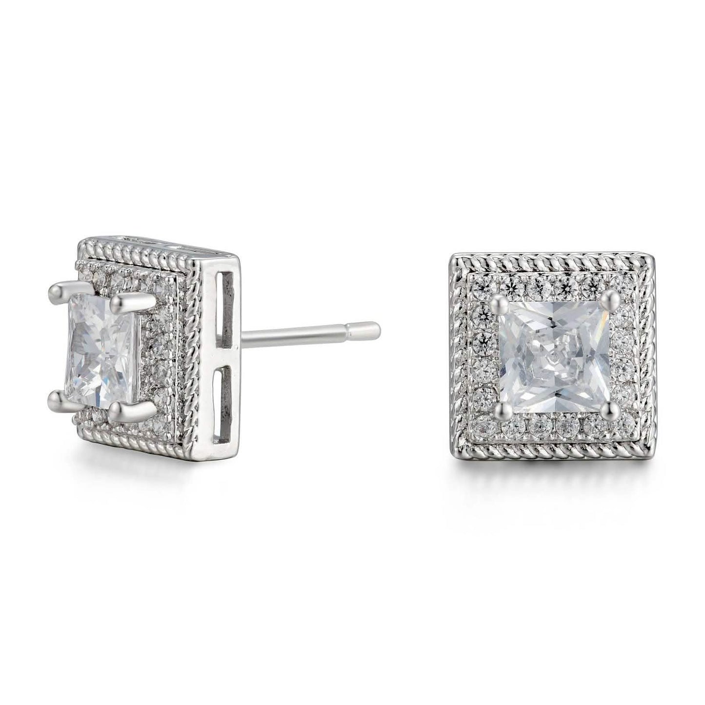 Cubic Zirconia Princess Cable Halo Stud Earrings DailySale
