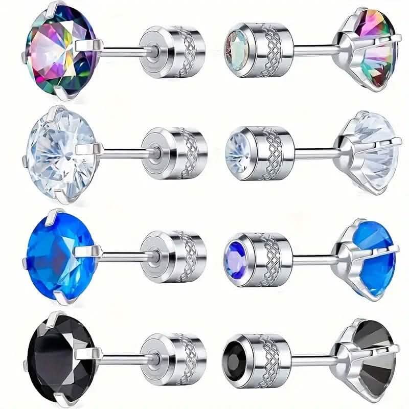 Cubic Zirconia Screw Back Stainless Steel Stud Earrings DailySale