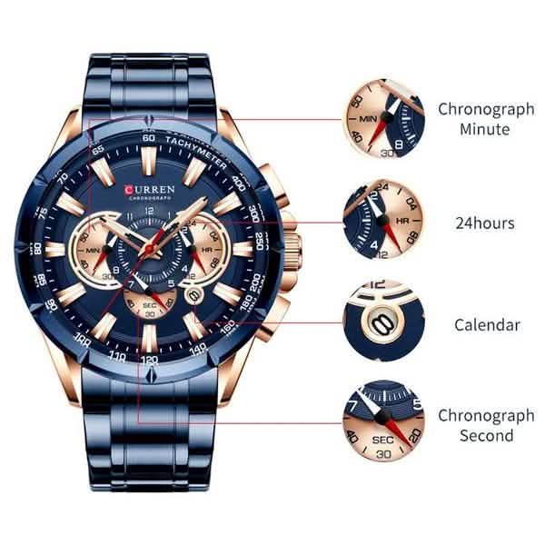 CURREN Men's Multifunctional Chronograph Calendar Quartz Waterproof Full Steel Watch DailySale