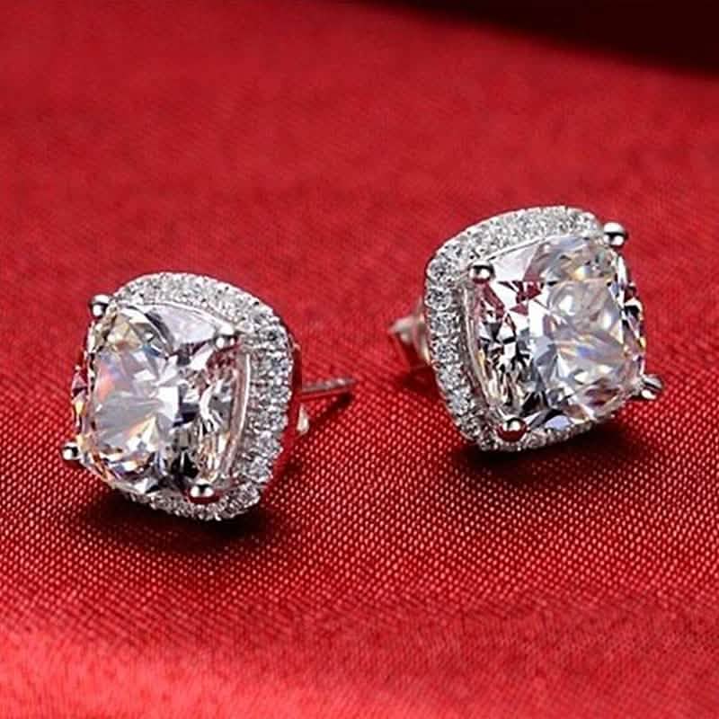 Cushion Cut Halo Studs in Sterling Silver DailySale