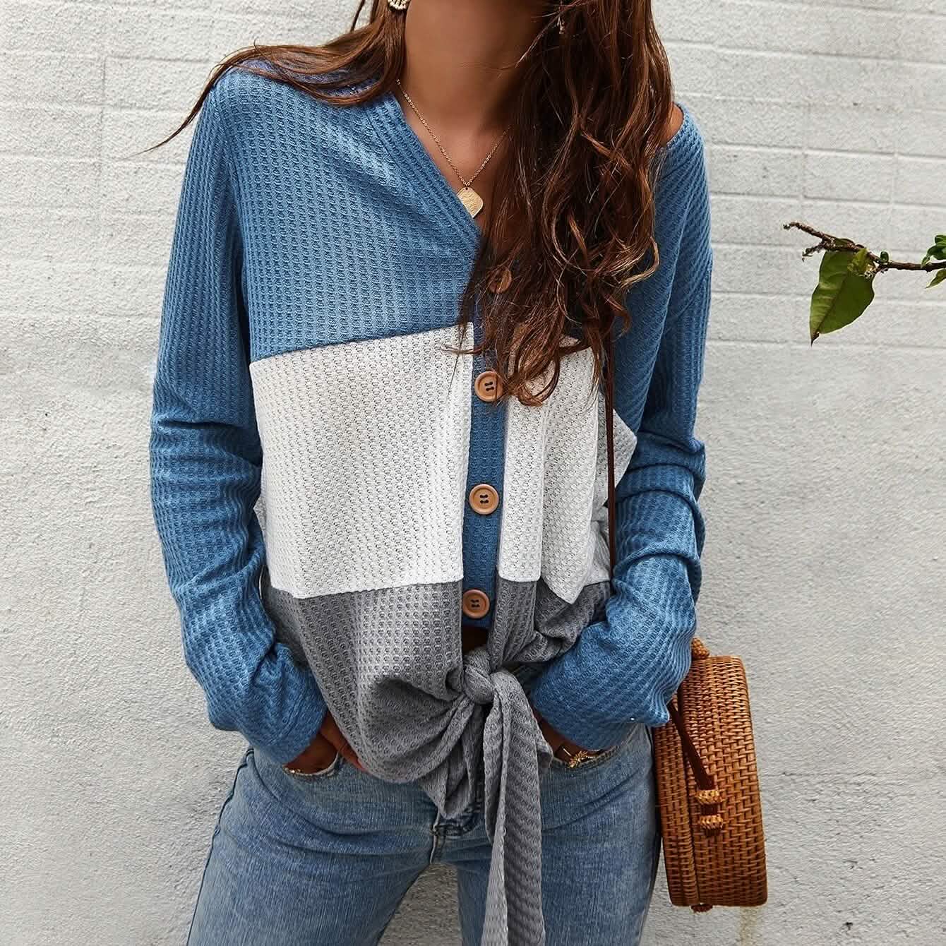 Cut And Sew Panel Knot Hem Waffle Knit Tee DailySale