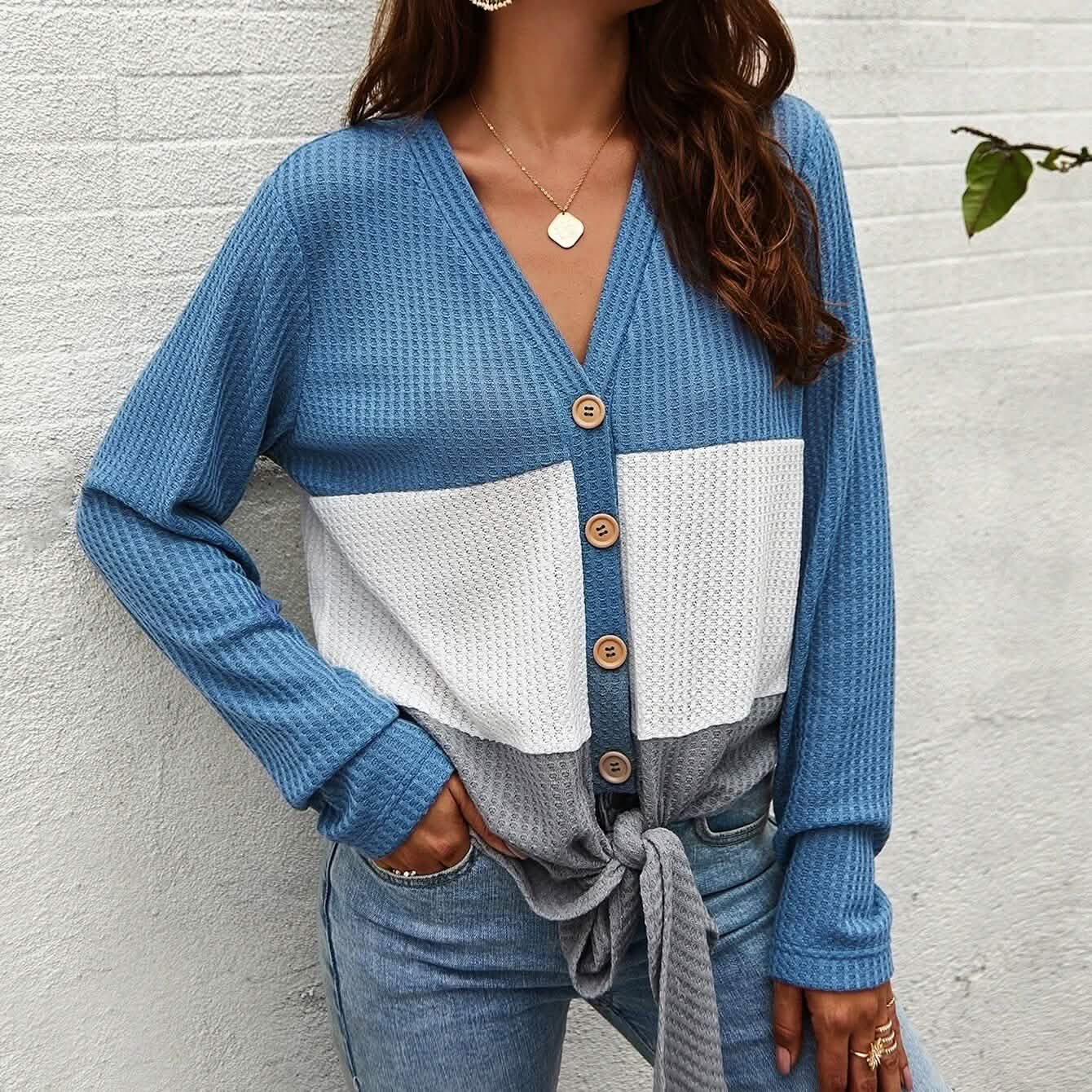Cut And Sew Panel Knot Hem Waffle Knit Tee DailySale