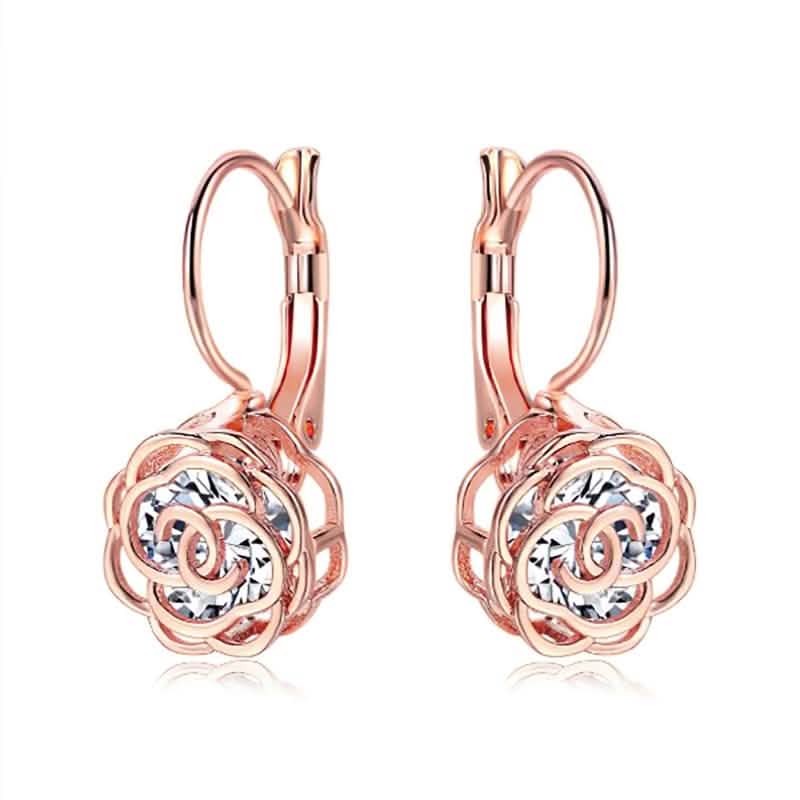 Cystal Leverback Floral Earrings In Gold DailySale