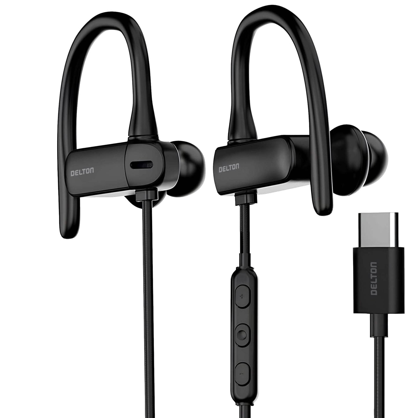 Delton 24EC USB-C Wired Earbuds with Microphone Ergonomic In-Ear Design with Ear Hook DailySale