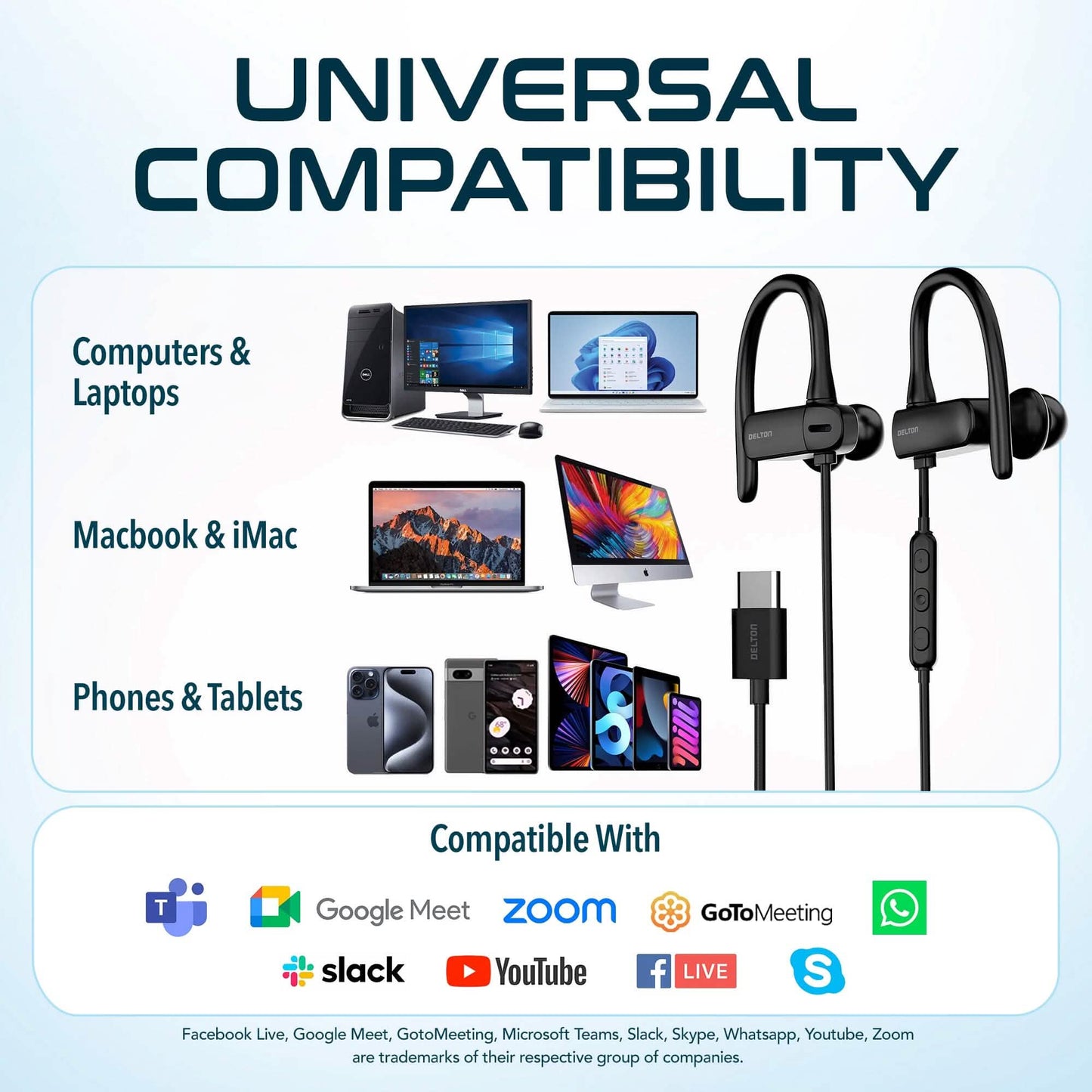 Delton 24EC USB-C Wired Earbuds with Microphone Ergonomic In-Ear Design with Ear Hook DailySale