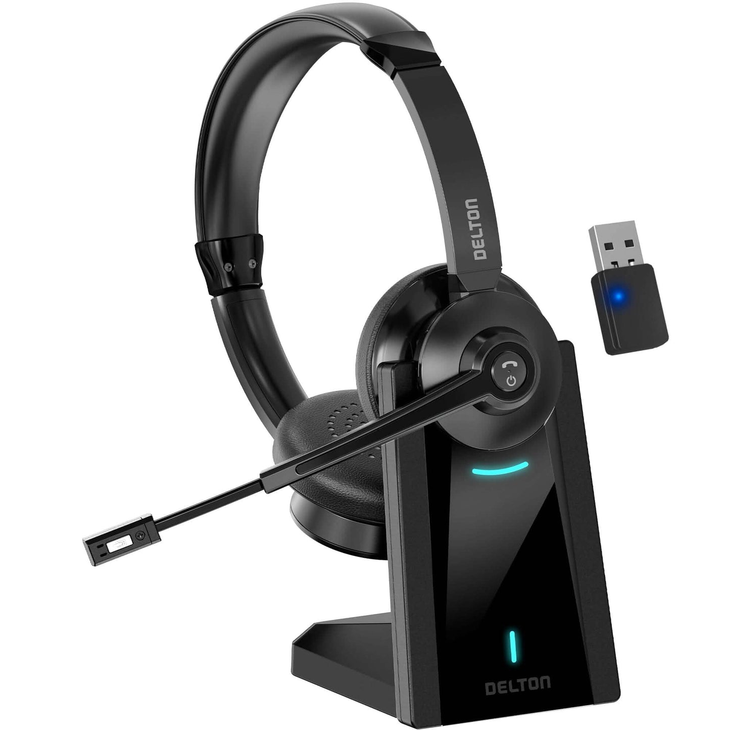 Delton 35X Bluetooth Computer Headset Wireless Headphone with Noise Cancelling Mic, Fast Charging Dock, Auto Pair USB Dongle DailySale