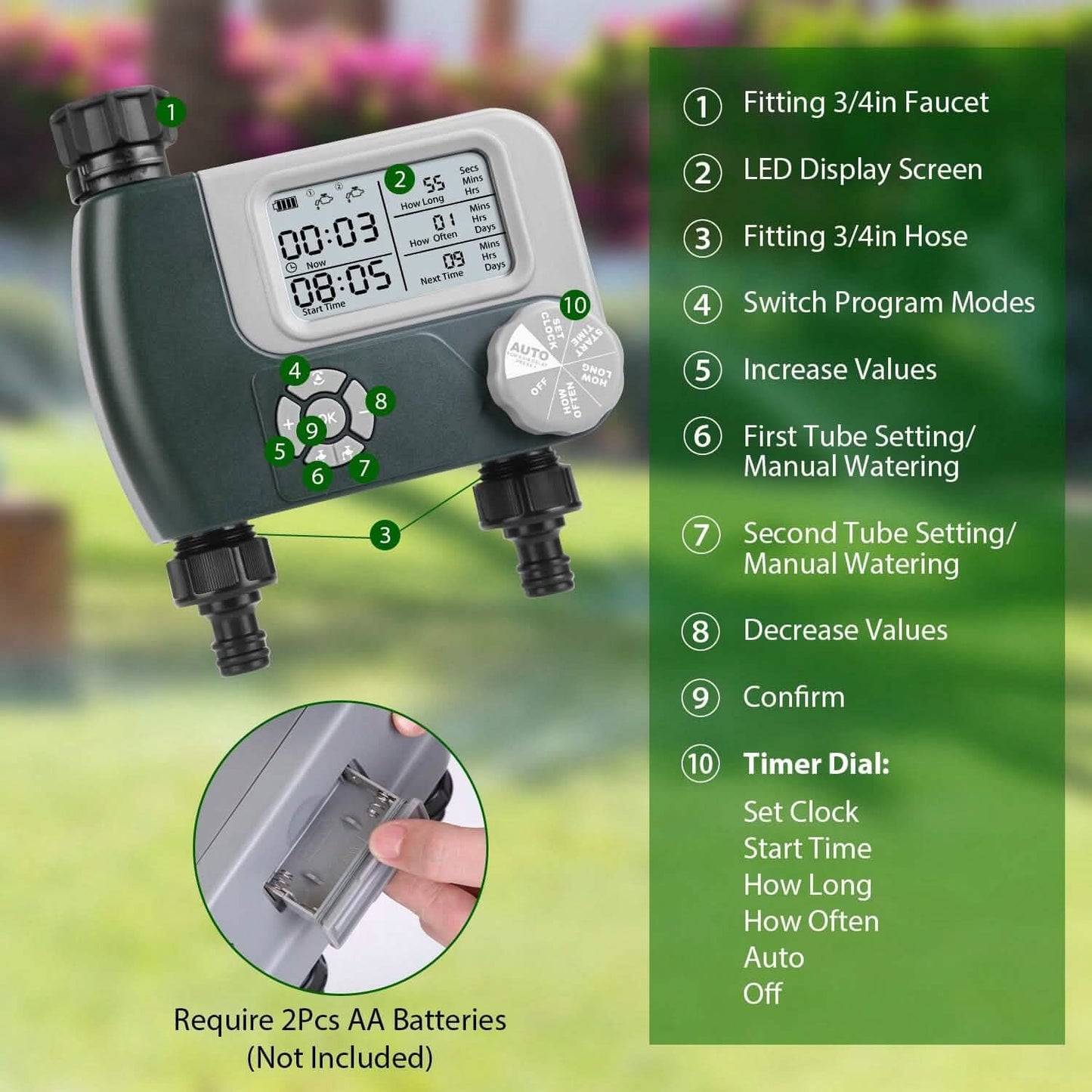 Digital Programmable Sprinkler Timer with 2 Outlet Zones DailySale