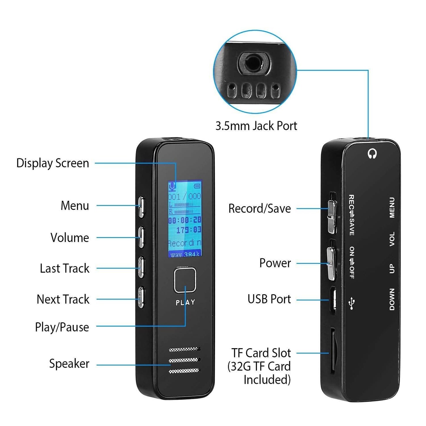 Digital Voice Recorder 32GB HD Sound Audio Recorder DailySale