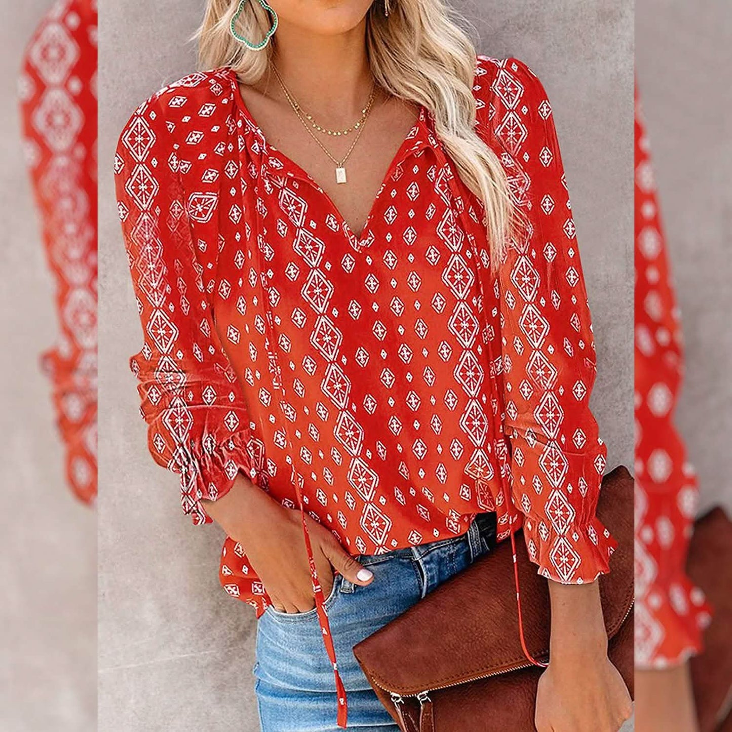 Dokotoo Women's Casual Boho Floral Printed V-Neck Top DailySale