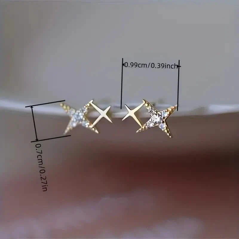 Double Star Design Stud Earrings Inlaid Zirconia DailySale