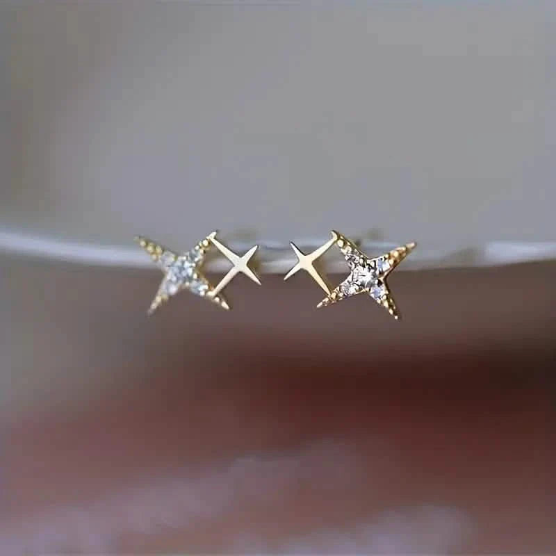 Double Star Design Stud Earrings Inlaid Zirconia DailySale