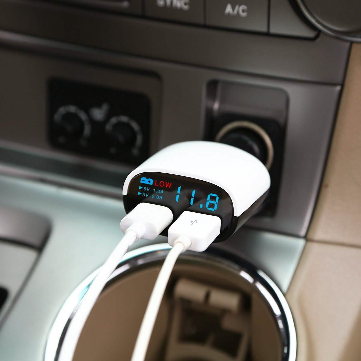 Dual USB Car Charger with Low Voltage LED Display DailySale