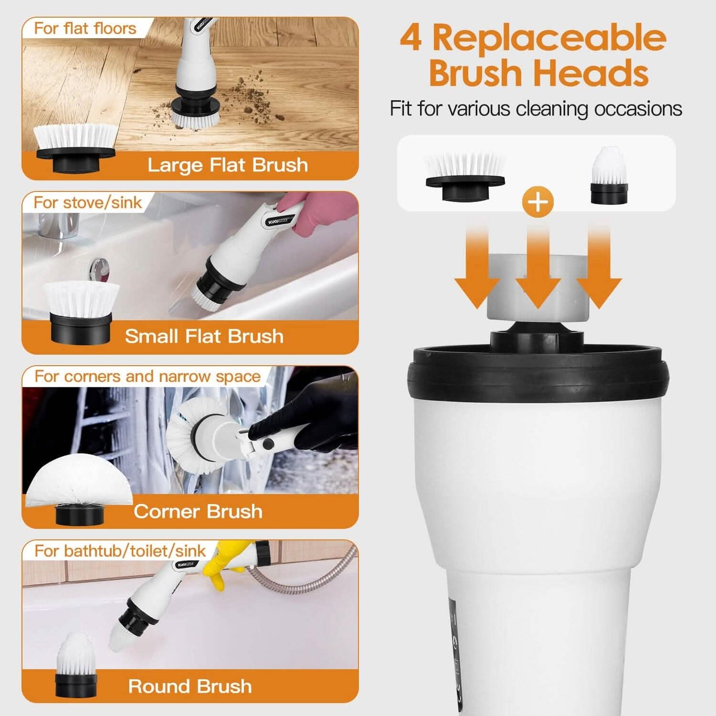 Electric Cordless Spin Scrubber Cleaning Brush with 4 Replaceable Heads DailySale