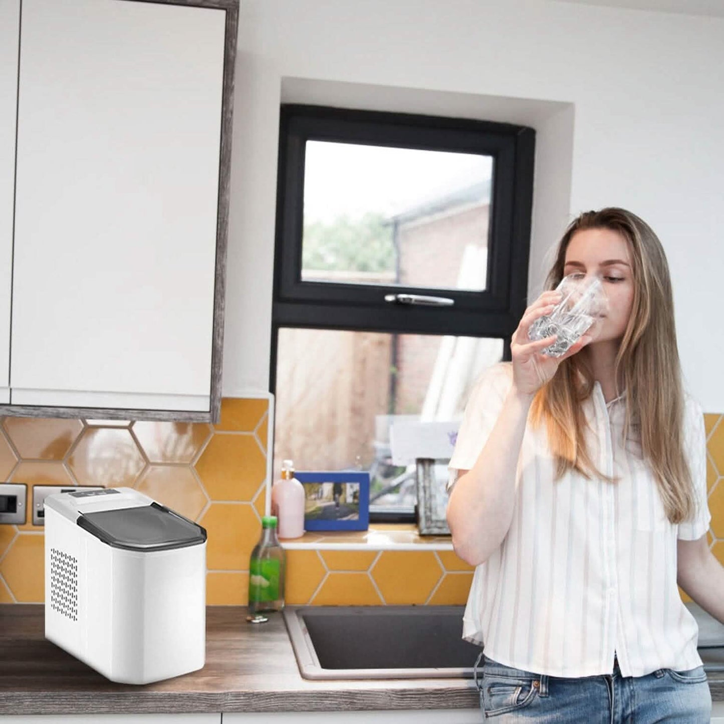 Electric Countertop Ice Make with Ice Scoop Basket Self Cleaning DailySale