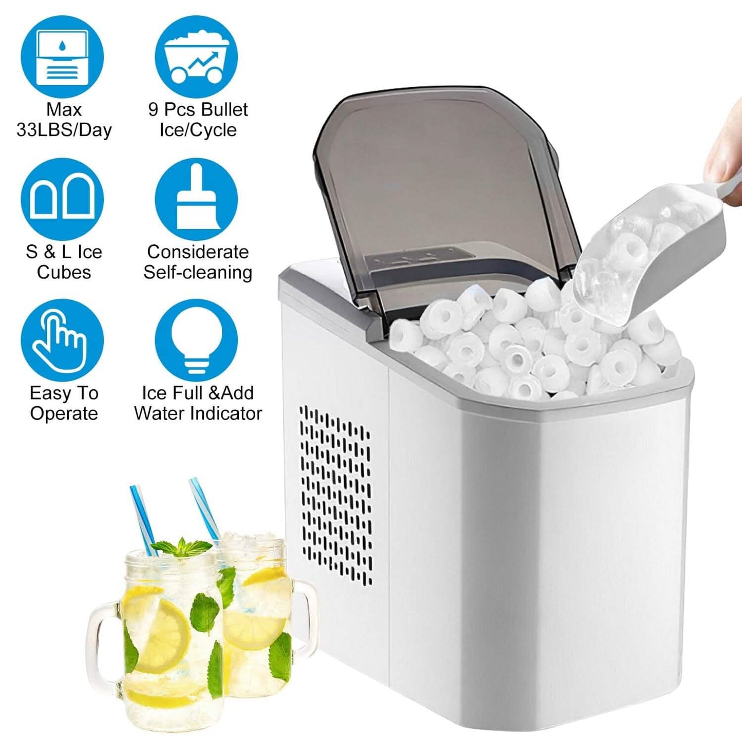Electric Countertop Ice Make with Ice Scoop Basket Self Cleaning DailySale