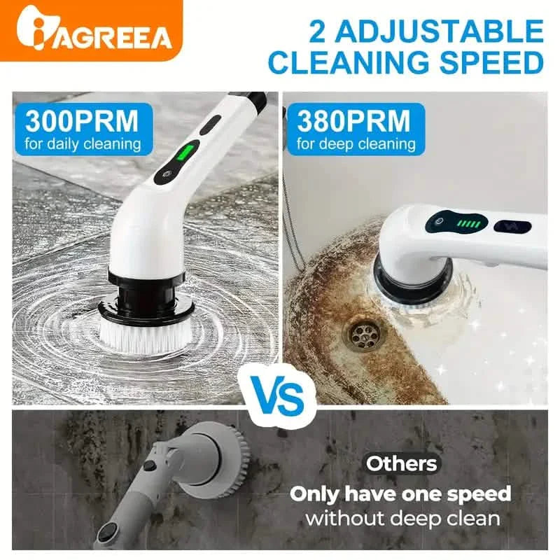 Electric Rotary Scrubber with Replaceable 8 Brush Heads and Adjustable Extension Handle DailySale