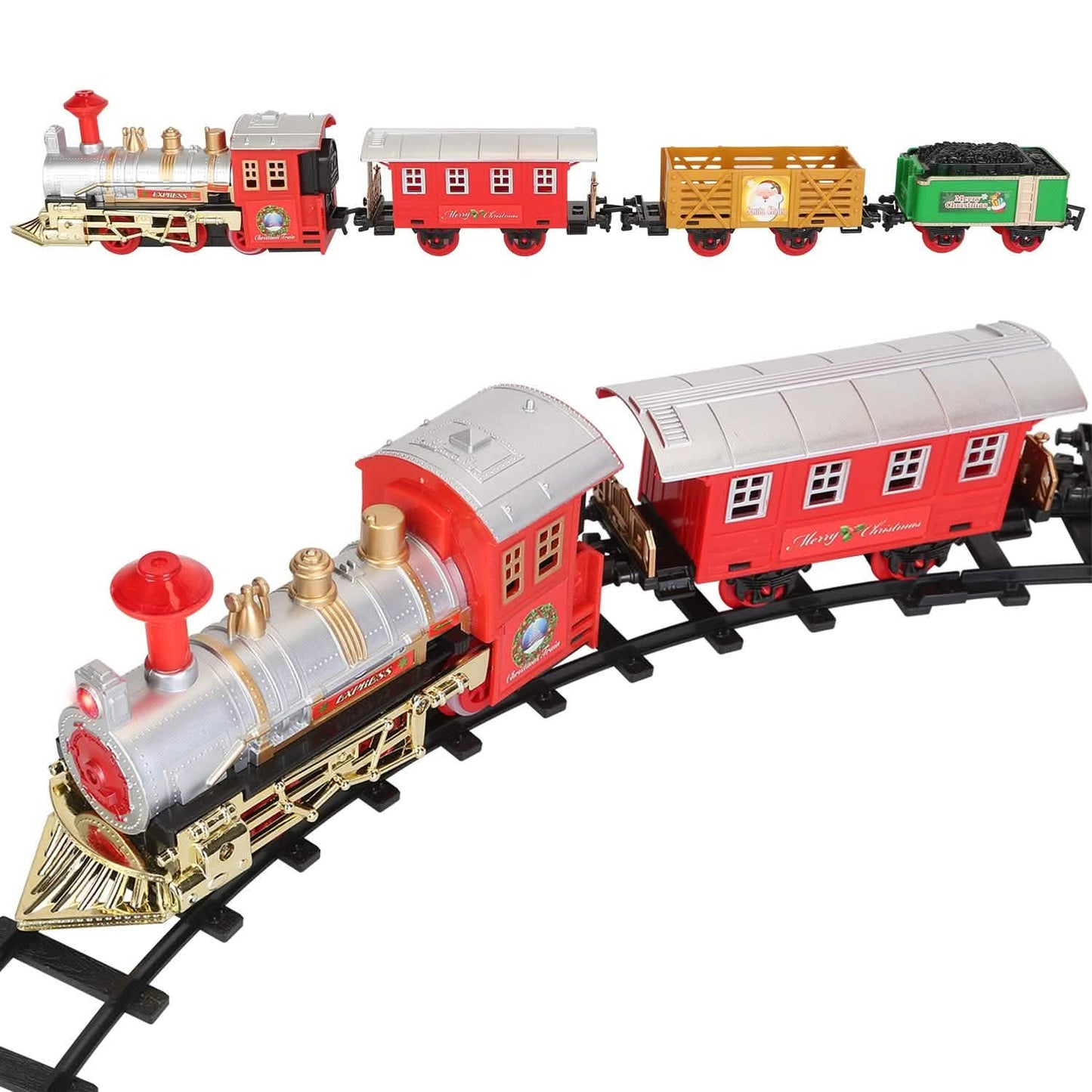 Electric Train Set Steam Locomotive Passenger Coach Coal with Sounds Light Railway DailySale