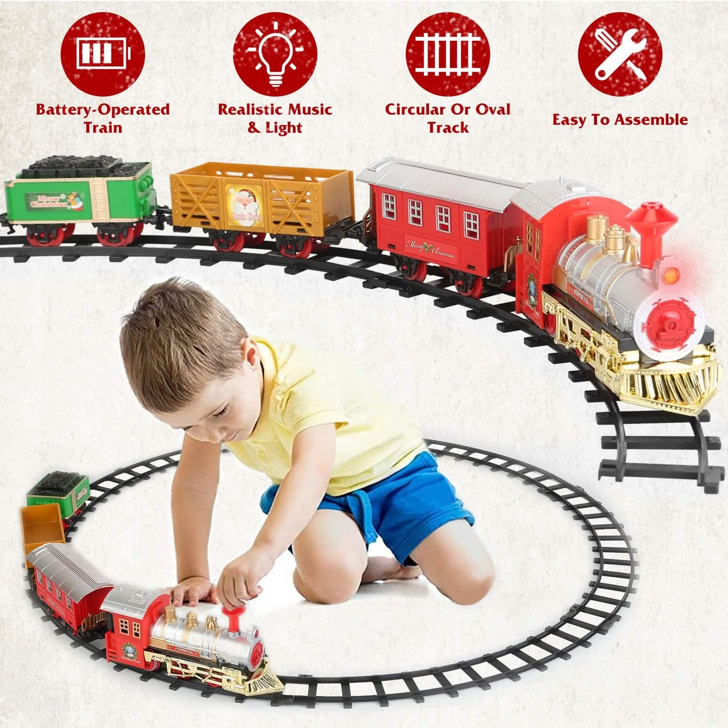 Electric Train Set Steam Locomotive Passenger Coach Coal with Sounds Light Railway DailySale