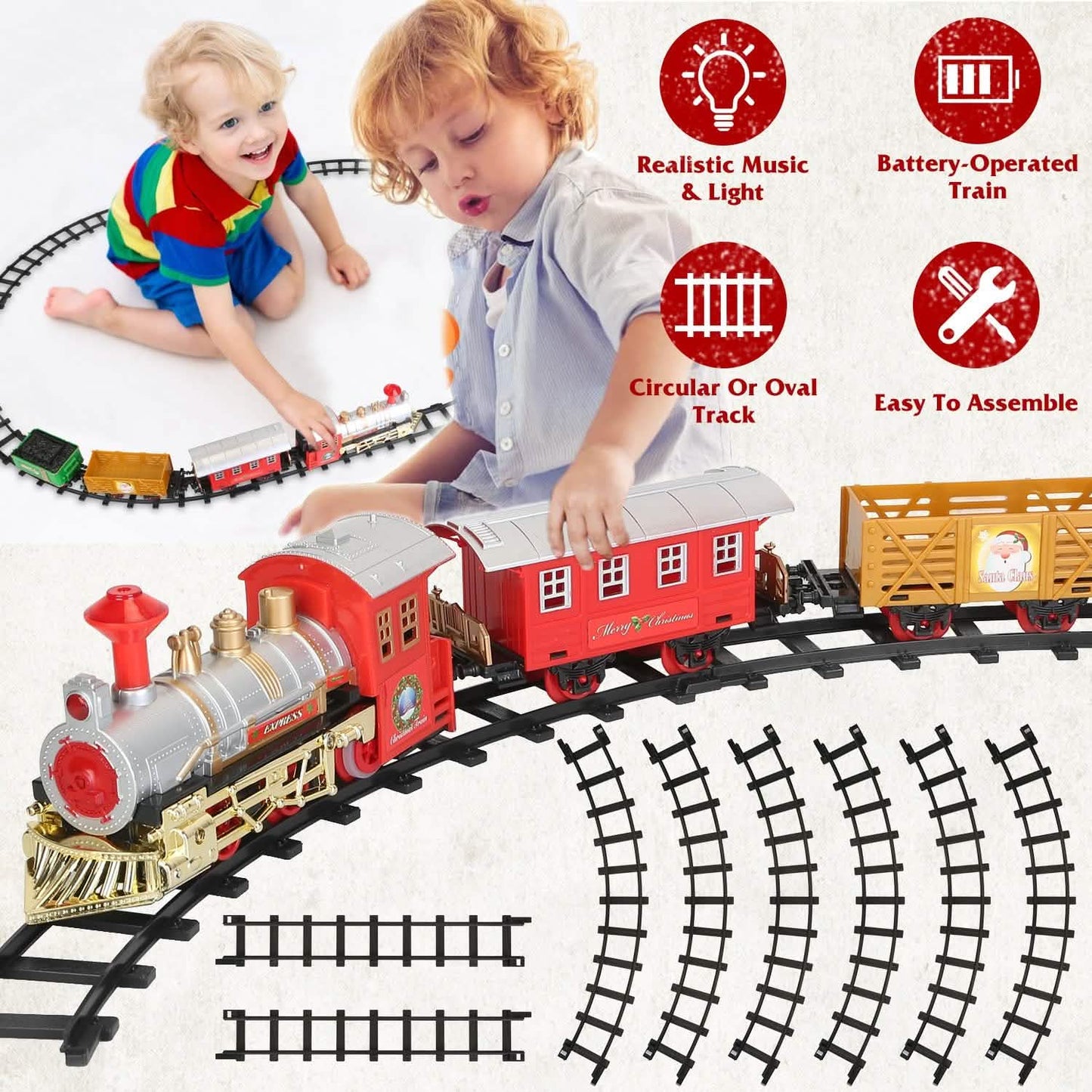 Electric Train Set Steam Locomotive Passenger Coach Coal with Sounds Light Railway DailySale
